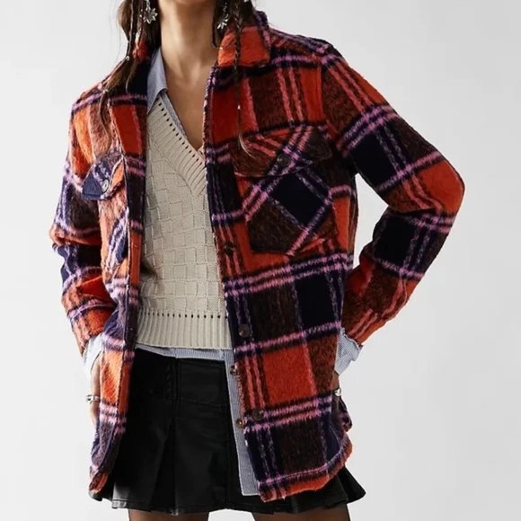 Blank NYC Jackets & Blazers - Free People Blank NYC Plaid Teddy Electric Love Shacket